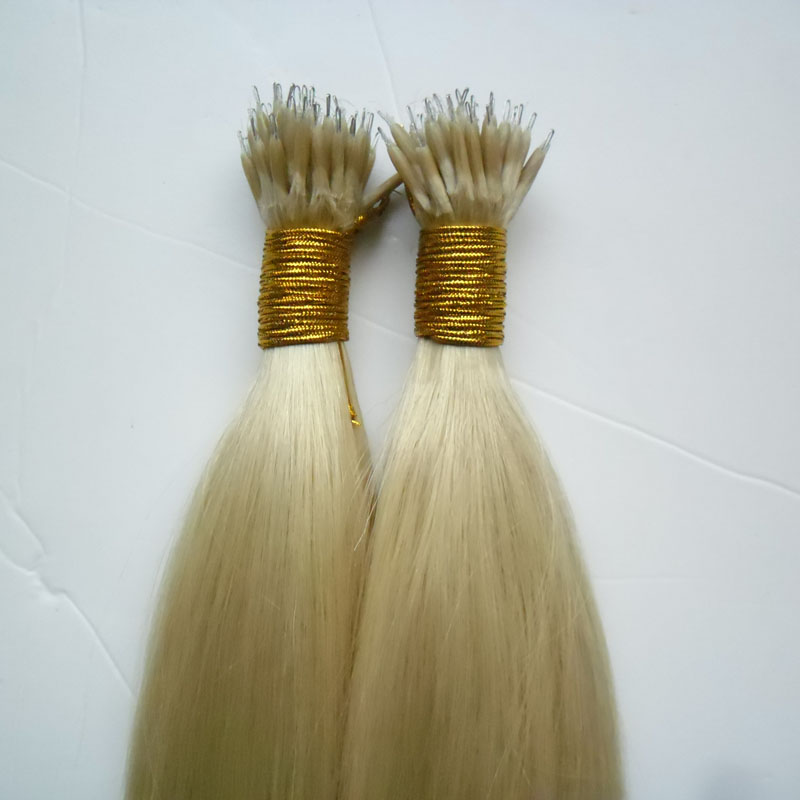 #613 Bleach Blonde Brazilian Micro Nano Loop Ring Human Hair Extensions 100g 1g/s Straight micro bead hair extensions Blonde Brazilian Hair