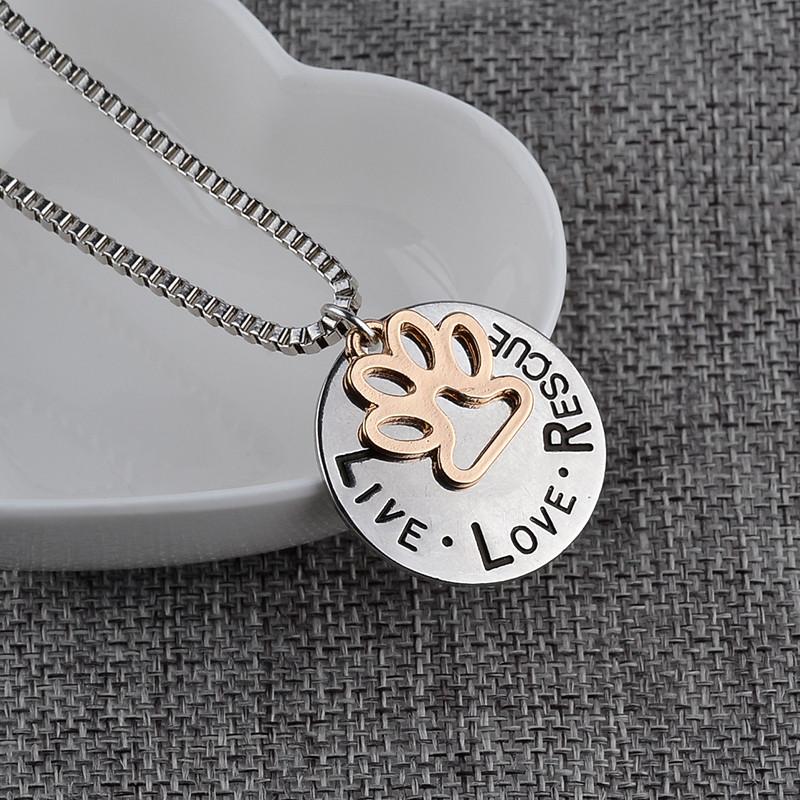 Pendant Necklaces Sunshine Live Love Rescue letter Love Word dog lover necklace Cat Dog Paw Print Pendant Necklace Mother's Day new fashion new j