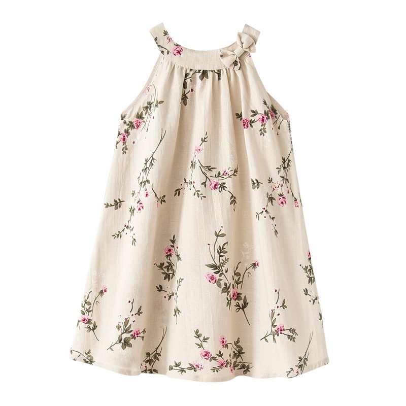 

Fashion Kids Dresses Children Printed Floral Linen Blends Sleeveless Dresses 2018 New Children European Style Clothes, Blue