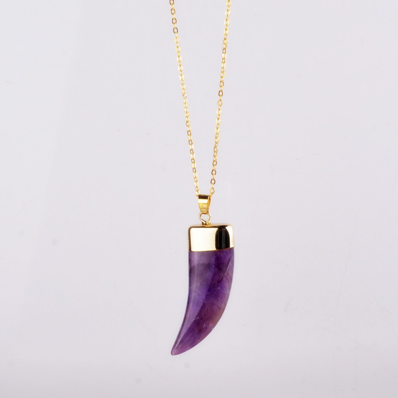 2017 New Vintage Bullet Quartz Crystal Necklace Pendant For Women Gold Chain Natural Stone Amethyst Necklaces & Pendants Jewelry Bijoux