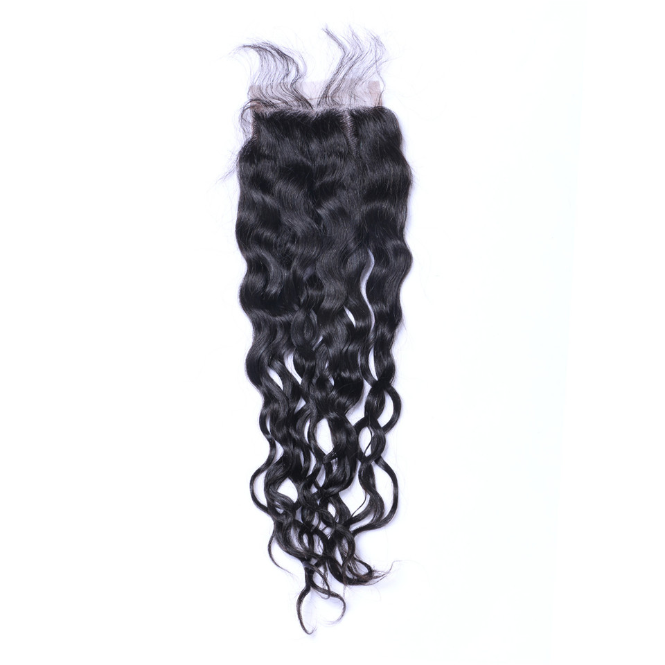 Brazilian Natural Wave Human Virgin Hair Weaves With 4x4 Lace Closure Bleached Knots 100g/pc Double Wefts Hair Extensions