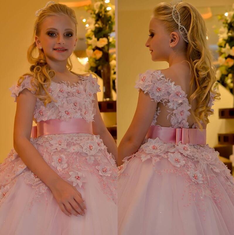 charming arabicinspired childs bridesmaid dress blush pink embellished with flowers and pearls fg11
