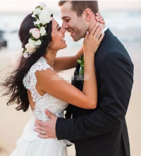 Bohemian Beach Overskirt Wedding Dress 2019 Sweetheart Neck Capped Sleeves Open Back Sheah Short White Lace Bridal Gown Custom Made Size