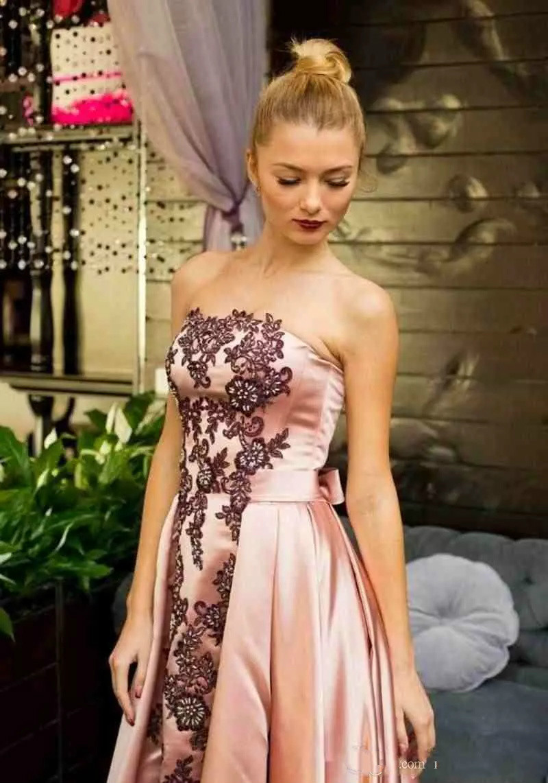 South Africa Prom Dresses With Black Lace Applique Evening Gown A Line Satin Bow Lace Up Formal Dress Pageant Gown vestidos de fiesta