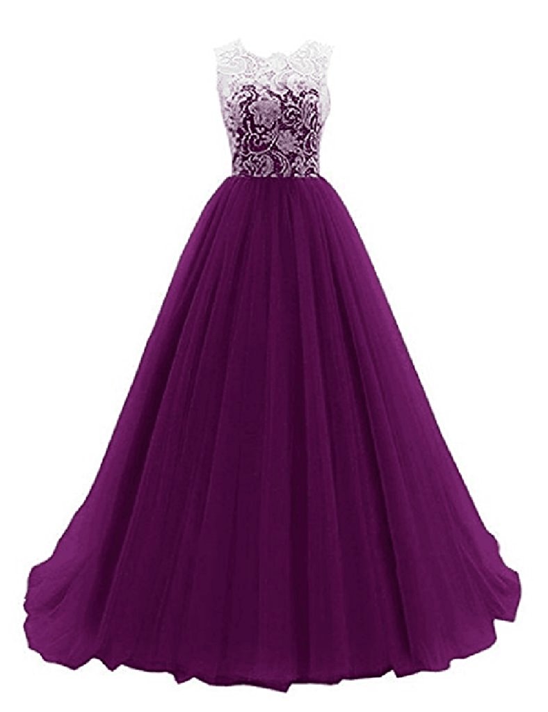2017 Royal Blue Elegant A-Line Tulle Lace Prom Dresses Appliques Long Formal Evening Party Gown QC126
