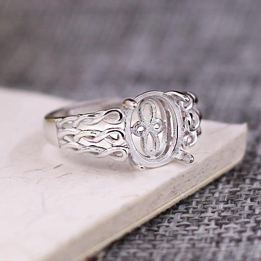 8x10MM Oval Cabochon Semi Mount Engagement Wedding Ring 925 Sterling Silver Fine Silver Jewelry
