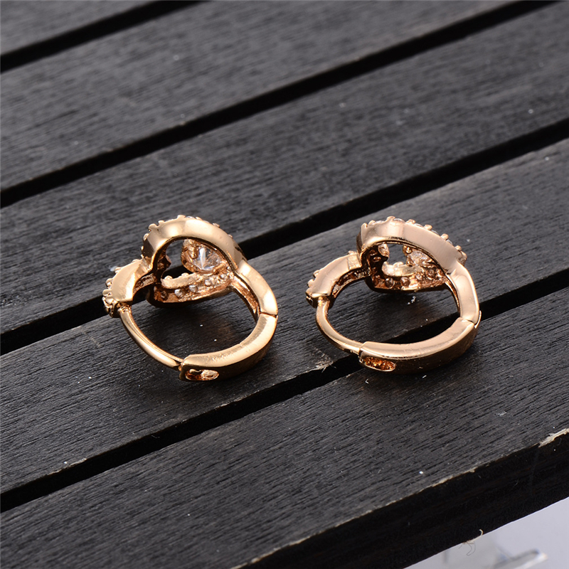 Pierced Ear Earing Crystal for Women 18K Yellow Gold Plated Hearts Hoop Earrings White Crystal CZ Earing Fashion Jewelry