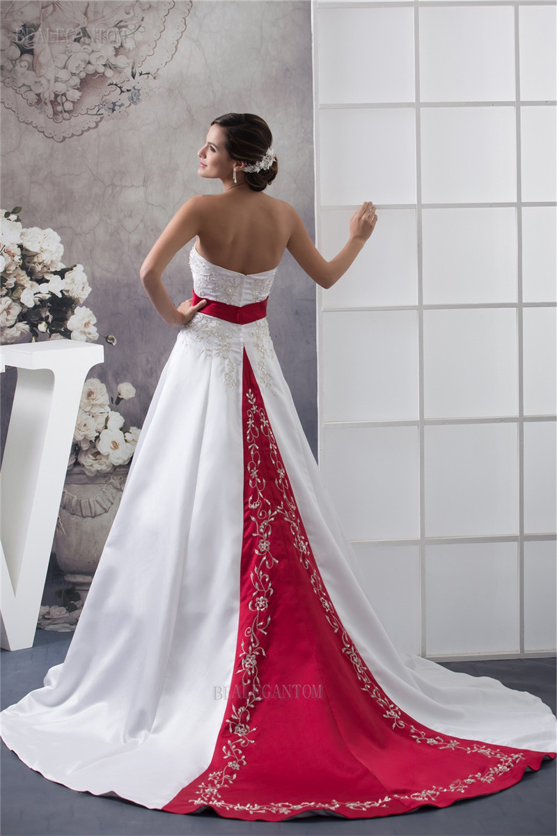newest elegant strapless satin wedding dresses aline embroidery beaded plus size wedding party bridal gowns bm44