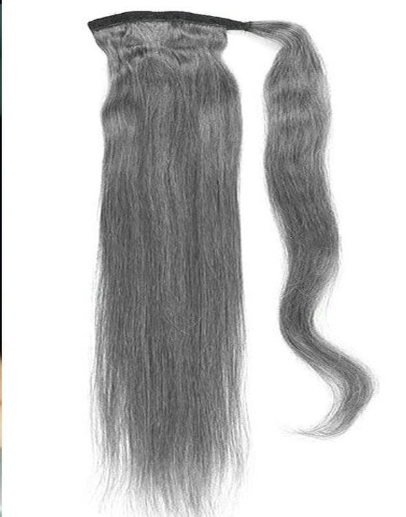 Custom gray Human Hair Pony tail hairpiece Clip On silver grey Brazilian Virgin Hair straight ombre Pony tail Hair Extensions