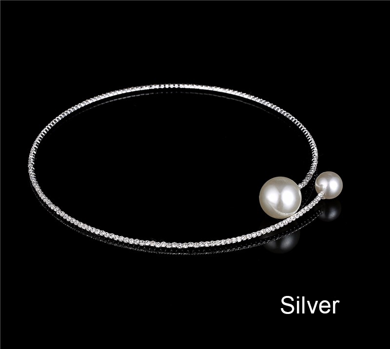 Elegant Delicate Crystal Rhinestone Choker Necklace Big Pearl Charm Single Strand Faux Pearl Necklace Diamond Collar for Women