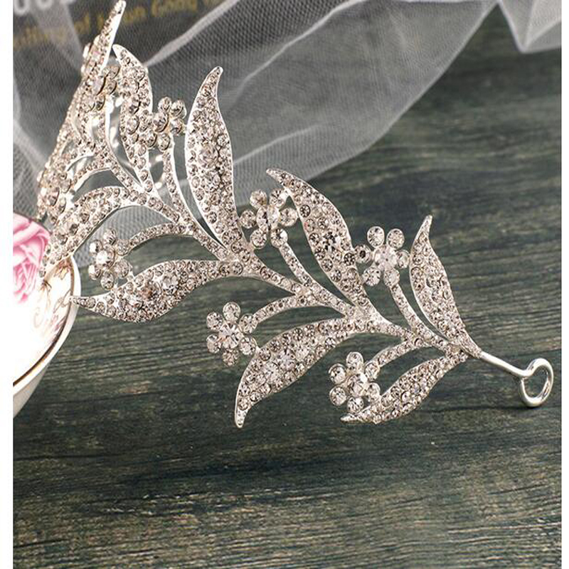 INS Leaf Rhinestones Crowns For Wedding Bride For Bridal Hair Accessories Queen Girls Party Wedding Accessories Jewelry Crown Free Shipping