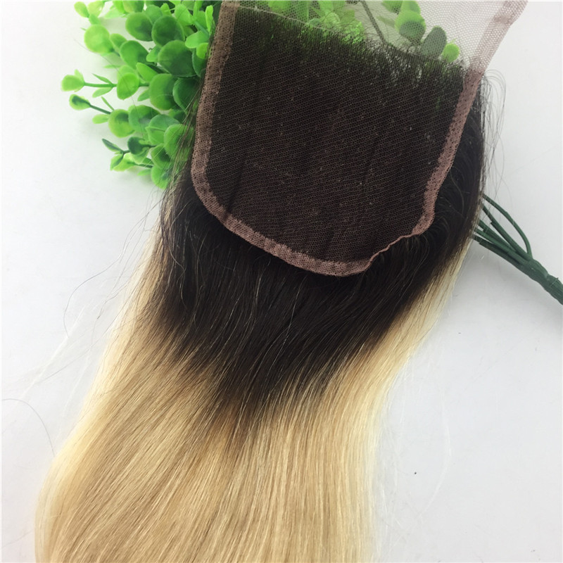 4x4 Lace Closure Ombre Blonde 1B 613 Two Tone Human Hair Brazilian Virgin Hair Straight Body Wave Bleached Knots Free Part Swiss Lace