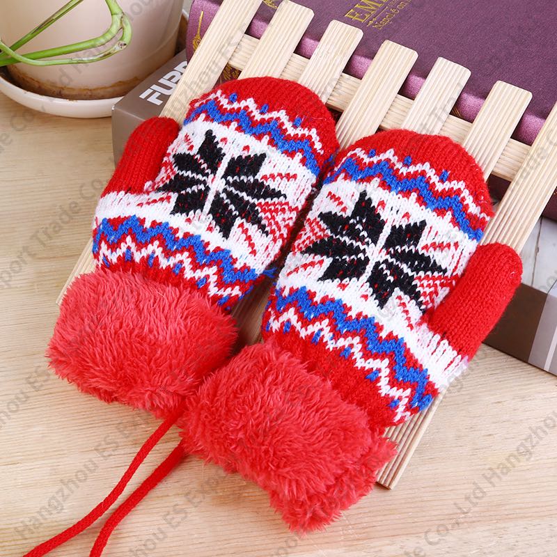 Kids Winter Snowflake Gloves For Girl And Boy 6 Colors With Hanging Rope Baby Mittens Christmas Velvet Knitted Glove
