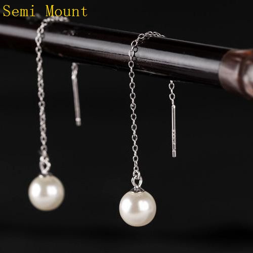 Real Fine Silver 925 Sterling Silver Chandelier Stud Earrings 8mm Pearl or Round Bead Semi Mount