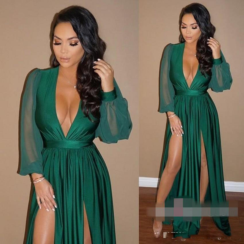 2018 Sexy Deep V-neck Green Long Sleeve Evening Dresses Pleats Chiffon Long Back Formal Evening Gowns Vestido De Noche Prom Dresses, Nude
2018 Sexy Deep V-neck Green Long Sleeve Evening Dresses Pleats Chiffon Long Back Formal Evening Gowns Vestido De Noche Prom Dresses, Nude