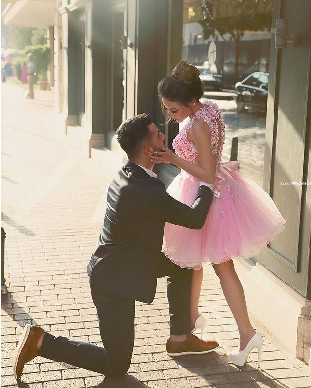 Said Mhamad 3D Floral Applique Homecoming Dresses 2016 Latest Baby Pink Tulle Puffy Short Cocktail Dress Beaded Bow Sash Gowns