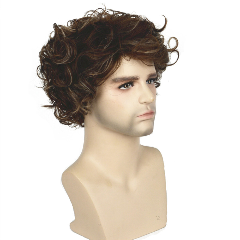 8 inch Short Men Wigs Synthetic Curly Wig Color Mixing Male Hair free shipping
