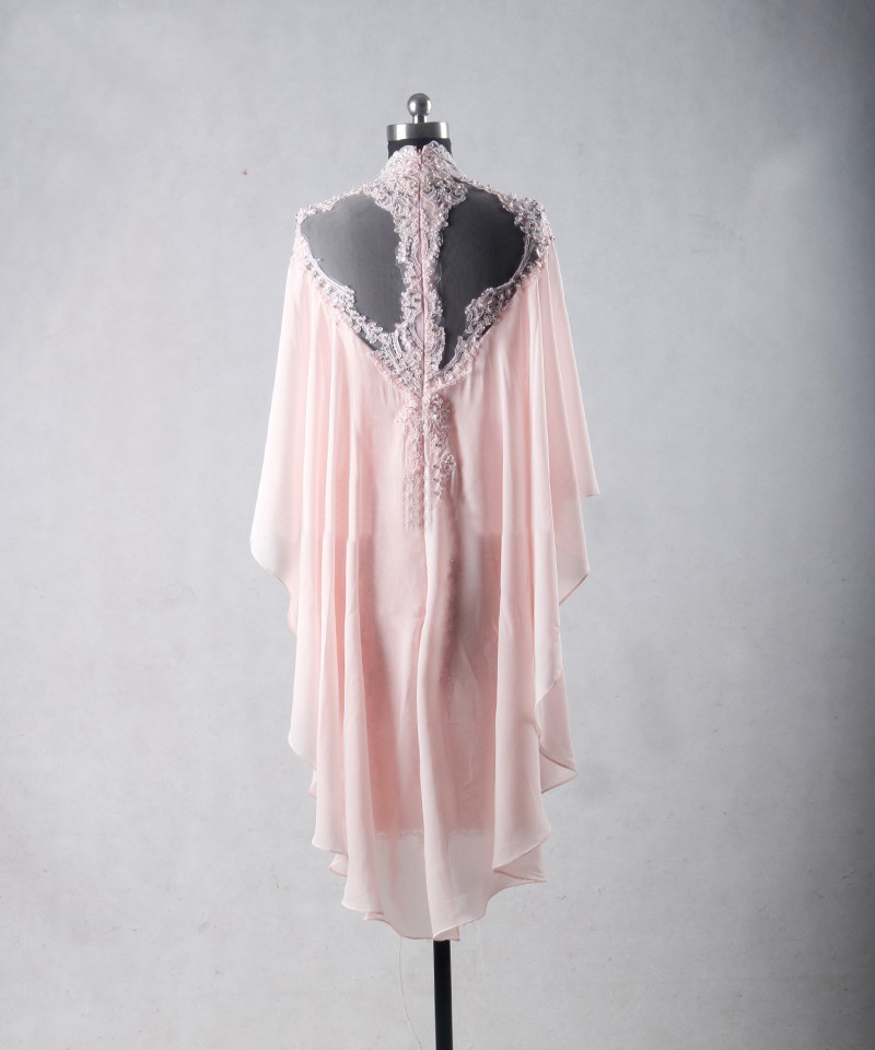Pink Cocktail Dress Evening Dress Knee Length Mother Bohemian Style Sexy Mother Of The Bride Dresses Chiffon Lace Applique Beaded High Neck