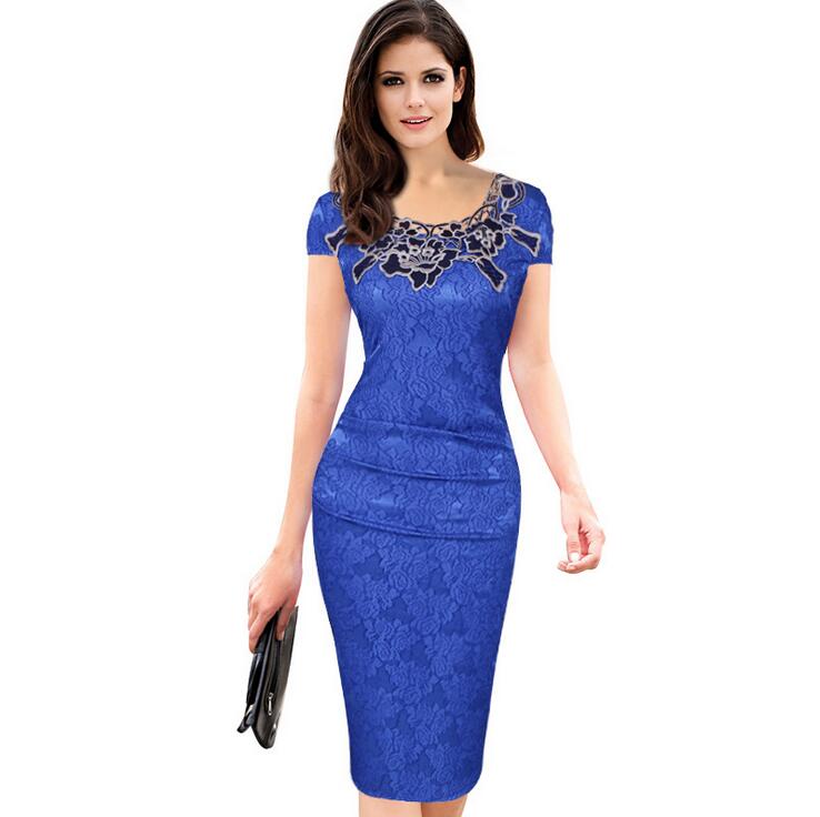 Good A++ Summer Runway Dresses short-sleeved rose pencil skirt lace dress LX020