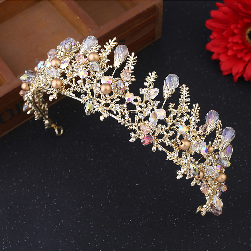Gold Princess Headwear Chic Bridal Tiaras Accessories Stunning Crystals Pearls Wedding Tiaras And Crowns 15*5.5cm H88