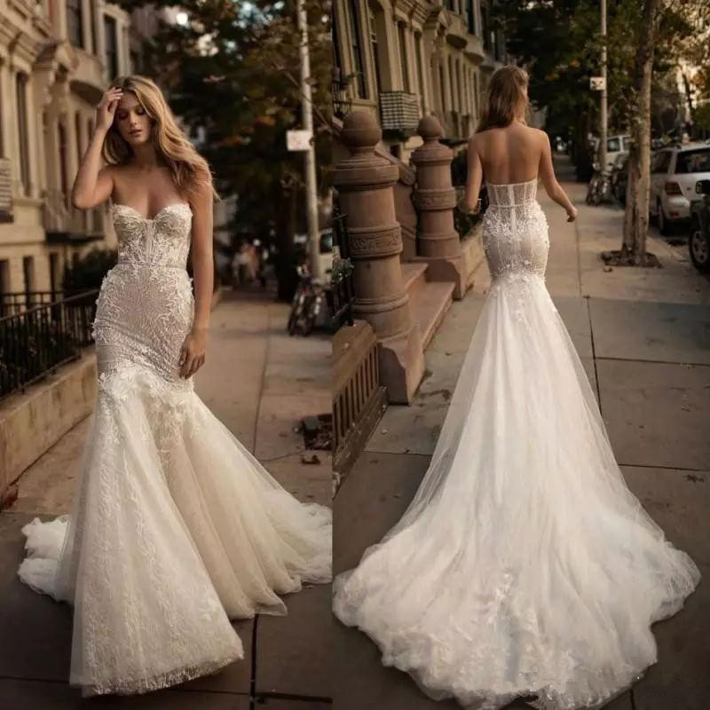 New Arrival Berta Mermaid Wedding Dresses Full Lace Sweetheart Backless Wedding Gowns Applique Sweep Train Bridal Dress Custom Made, Champagne
New Arrival Berta Mermaid Wedding Dresses Full Lace Sweetheart Backless Wedding Gowns Applique Sweep Train Bridal Dress Custom Made, Champagne