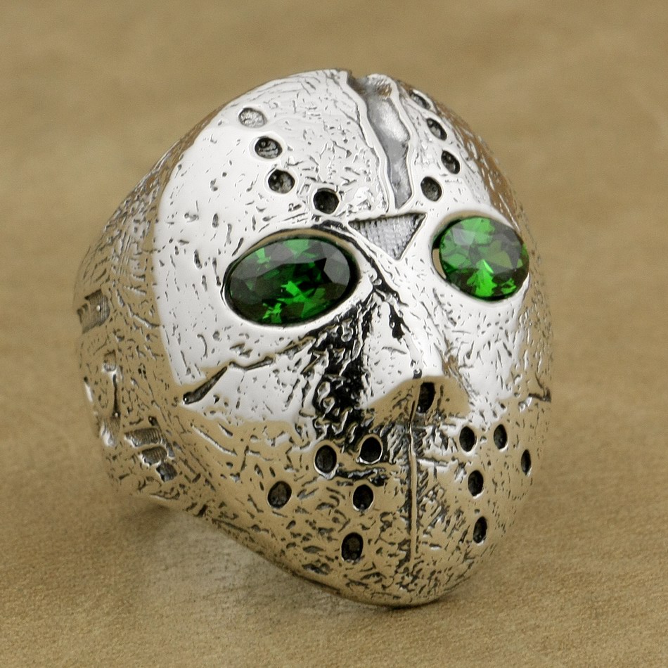 LINSION 925 Sterling Silver Halloween Jason Mask Ring Green CZ Eyes Mens Biker Punk Style 9D504 US Size 7~15
LINSION 925 Sterling Silver Halloween Jason Mask Ring Green CZ Eyes Mens Biker Punk Style 9D504 US Size 7~15