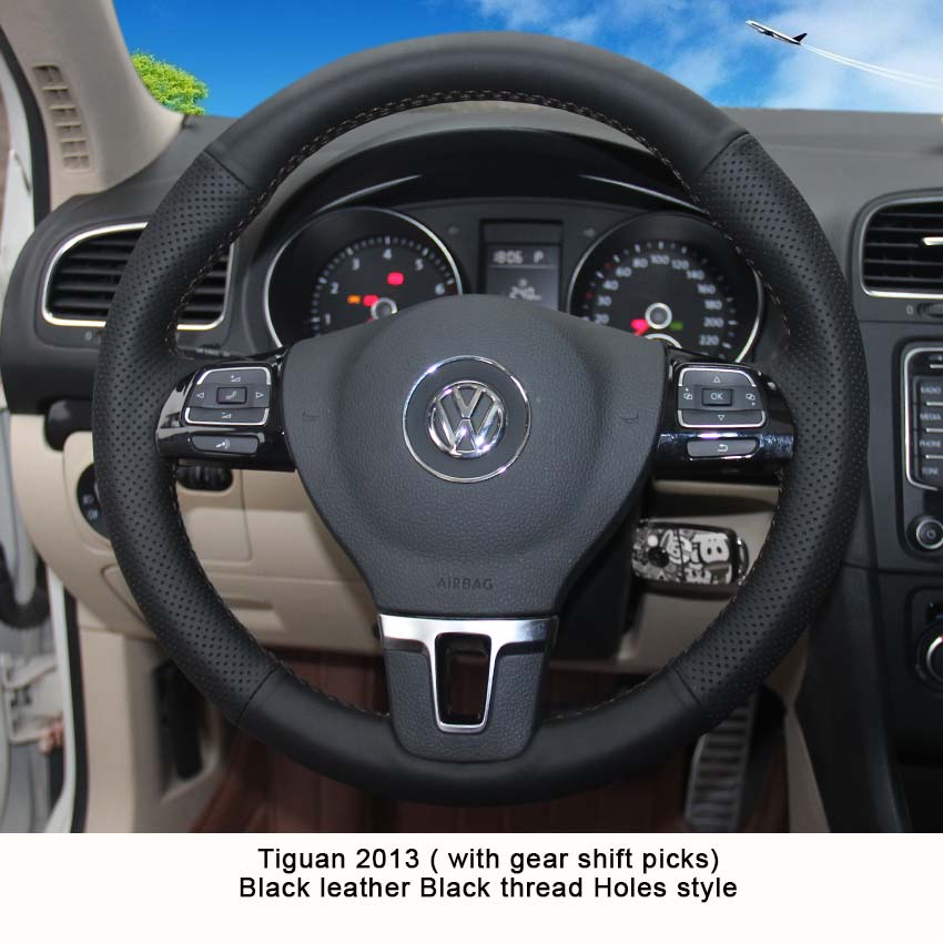 Case for Volkswagen VW Touran CC Golf 6 Passat Tiguan Lavida Genuine leather DIY Hand sewing wheel cover Car styling Steering wheel covers
