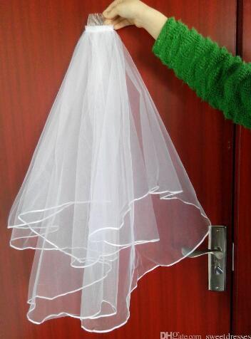 Two-Layer Wedding Veils Real Garden Veils Shoulder-Length With Comb High Quality White Veils for Wedding free shipping HT50