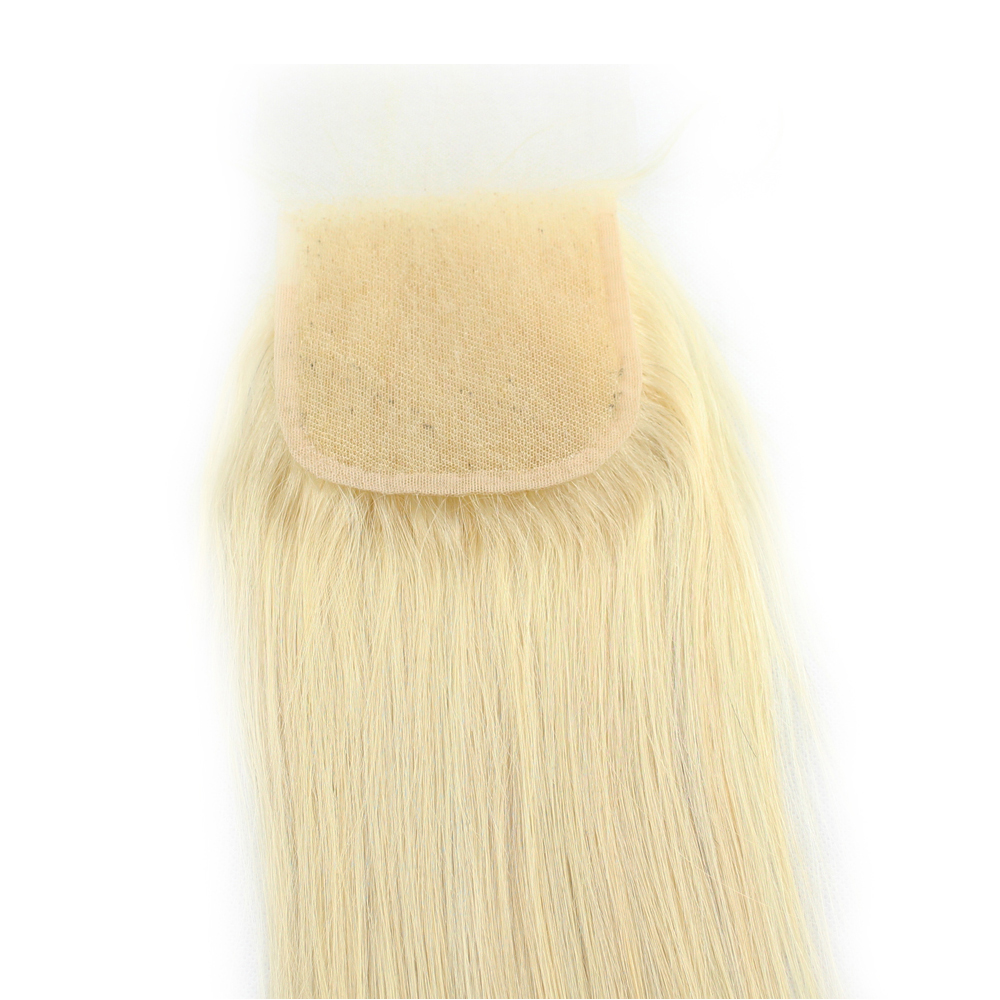 Free shipping Platinum Blonde 613 Straight Closure Pre Plucked Bleached Knots Remy Human Hair 4x4 Lace Closures