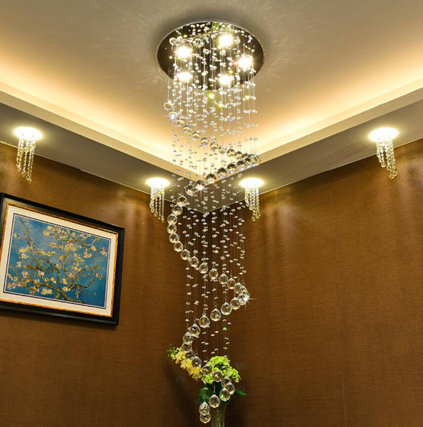 Modern LED Crystal Chandelier Lighting Spiral Stair Pendant Light Fixtures for Hotel Hall Stairs