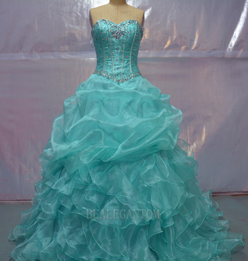 Real Photo Stock Sexy Mint Blue and Pink Quinceanera Dresses 2021 Ball Gown With Ruffle Sequins Sweet 16 Prom Pageant Party Gowns BM76