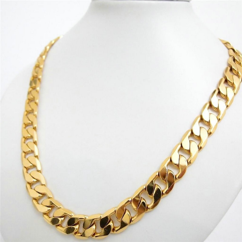 Long 23 6 Solid 18K Gold Plated Cuban Link Chain Mens Necklace fashion Jewelry Gifts224D