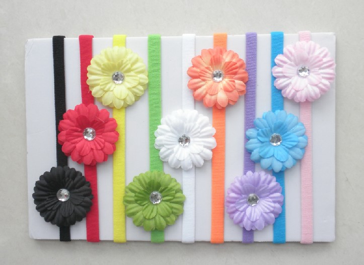 Children baby 2 inch daisy flower skinny Nylon headbands hair flowers Skinny shimmer hair bands girl hair accessories