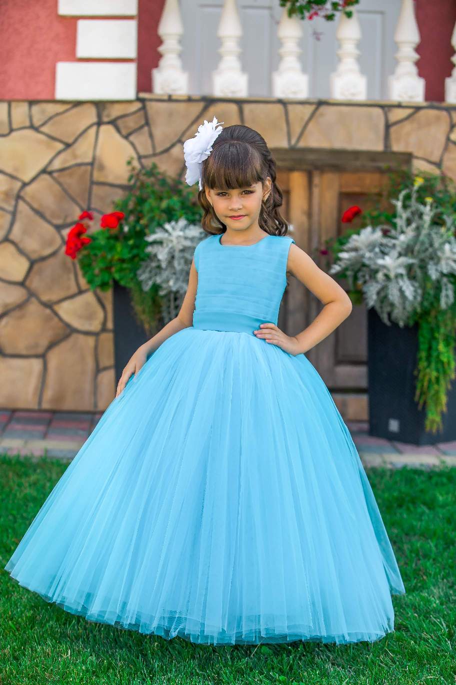 arabic blue simple flower girl dresses crew ball gown tulle child wedding dresses vintage little girl pageant dresses
