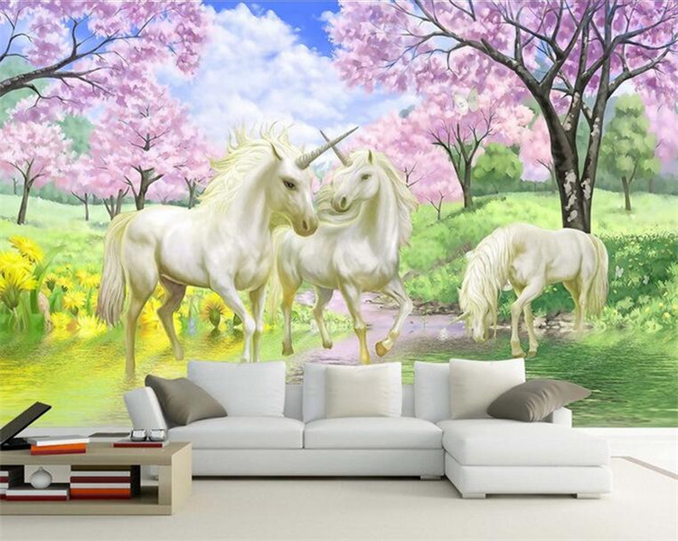 Custom 3D Mural Wallpaper Unicorn Dream Cherry Blossom TV Background Wall Pictures For Kids Room Bedroom Living Room Wallpaper4290303