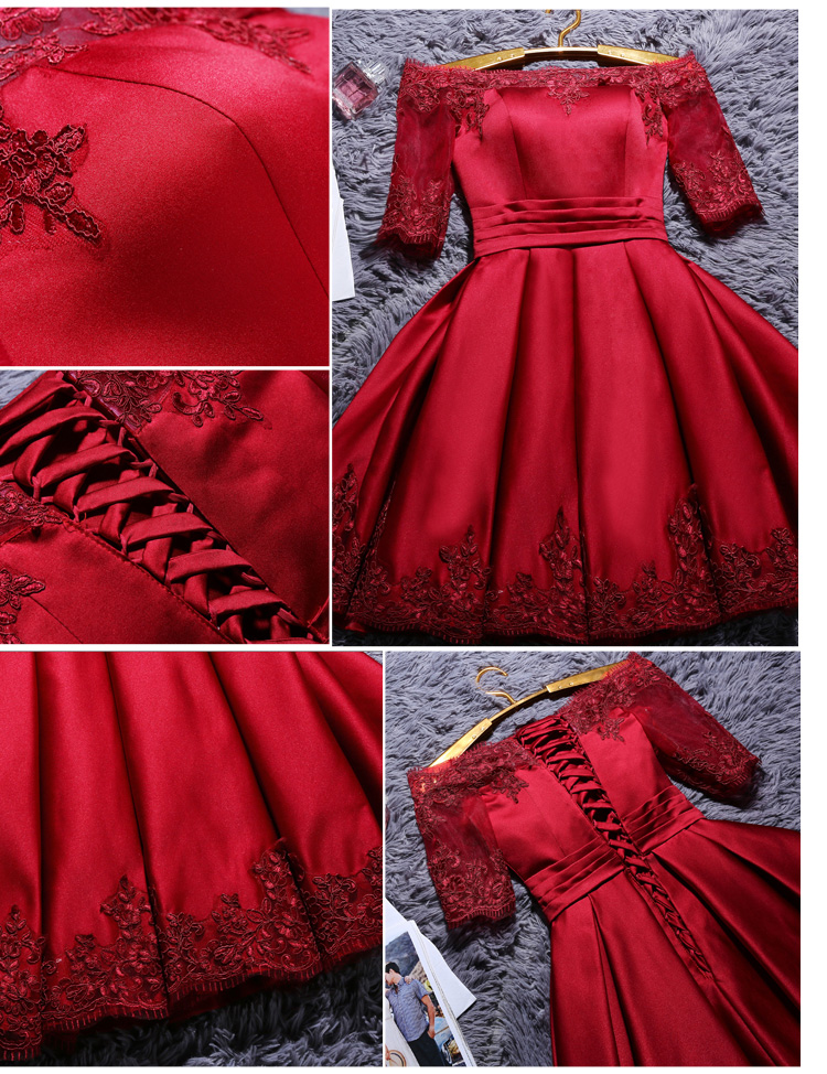 2017 new fashion Short design party dress plus size vestido de festa Champagne/Red/White appliques prom dresses bridesmaid dresses