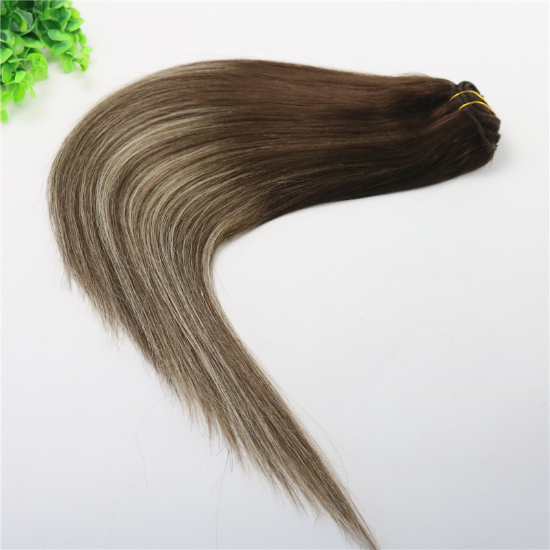 8A 7pcs 120gram Clip In Human Hair Extensions Ombre Brown Human Hair Brunette Shade With Blonde Balayage Highlights