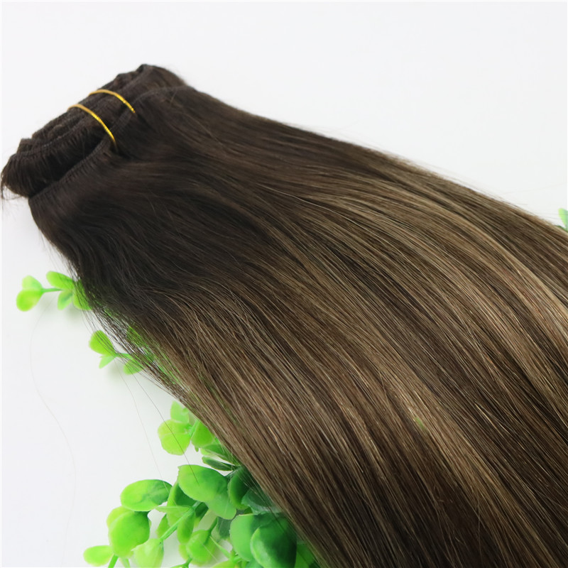 8A 7pcs 120gram 14inch 18inch 20inch 24inch Clip In Human Hair Extensions Ombre Dark Brown To Light Brown Balayage Highlights Hairstyle