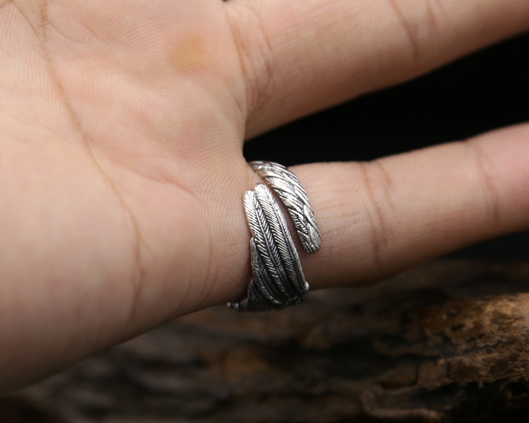 925 sterling silver fashion jewelry vintage style band ring eagle wing design open end adjustable for men and women wholesale free shipping