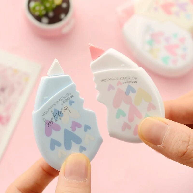 Wholesale- 2pcs/set Love Heart Correction Tape Material Escolar Kawaii Stationery Office School Supplies Papelaria Correction Supplie