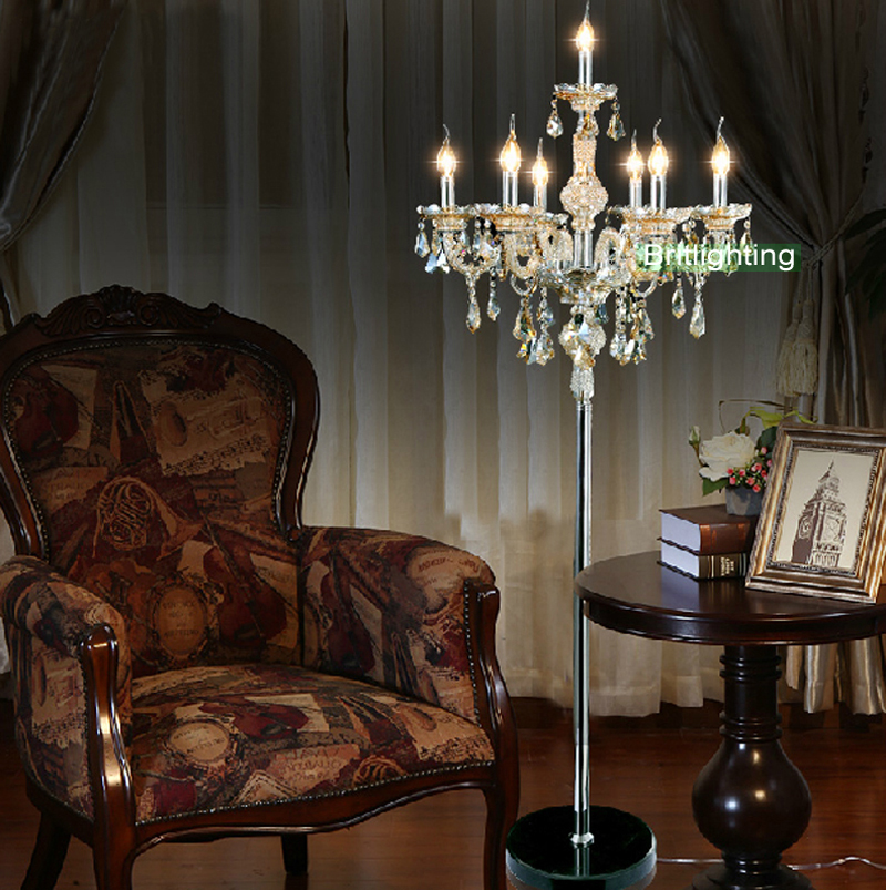 Modern Crystal Floor Lamps Bedroom Luxurious Cloth Cover Contemporary Floor Lights Foyer Hotel Guest Room Lighting Decoration