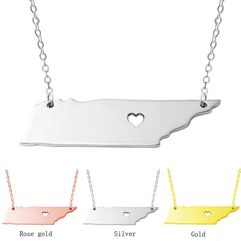 stain steel US map state Delaware State S925 silver Geometric pendant necklaces statement necklace charm jewelry w