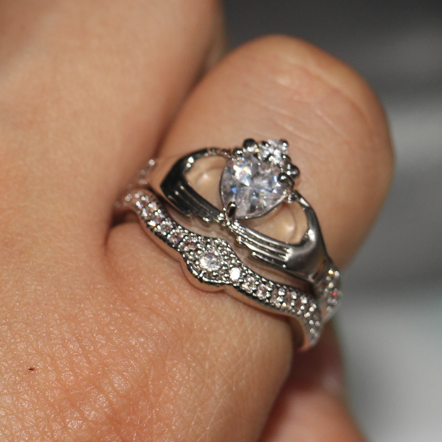 Size 5-11 Wholesale Big Promotion Claddagh Fashion Jewerly 10KT White Gold Filled Topaz CZ Diamond Gemstones Wedding Women Bridal Ring Set