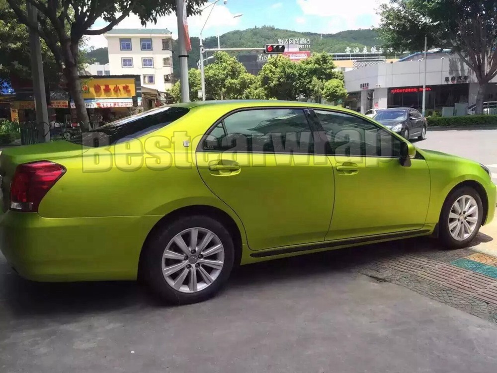 Lime Satin Chrome Viny For Car Wrapping With Air release For Car styling Unique Wrap Foil size 1.52x20m/Roll 4.98x66ft