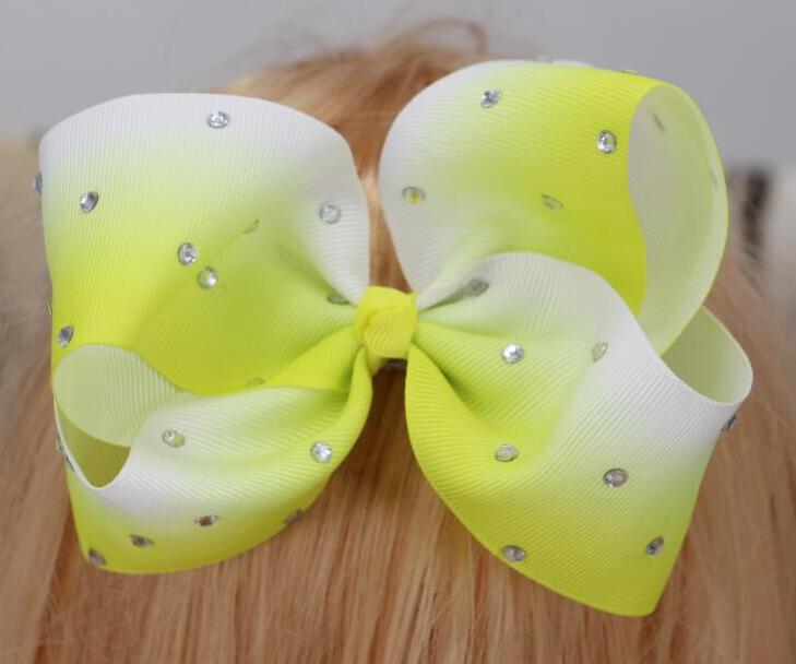 Ombre rainbow ribbon hair bow clip 6inch Large rhinestone hair bow 20pcs/