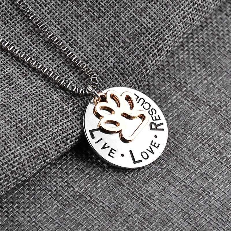 Pendant Necklaces Sunshine Live Love Rescue letter Love Word dog lover necklace Cat Dog Paw Print Pendant Necklace Mother's Day new fashion new j