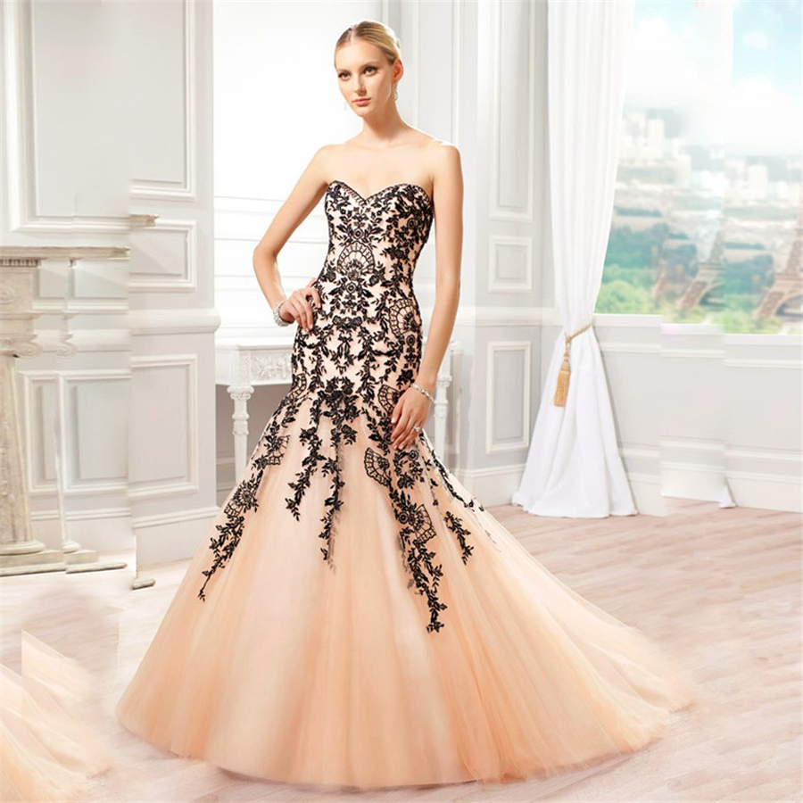 New Arrival Sweetheart Sleeveless Champagne Formal Evening Dress Long Black Lace Applique Mermaid Prom Dresses robe de soiree, White;pink
New Arrival Sweetheart Sleeveless Champagne Formal Evening Dress Long Black Lace Applique Mermaid Prom Dresses robe de soiree, White;pink