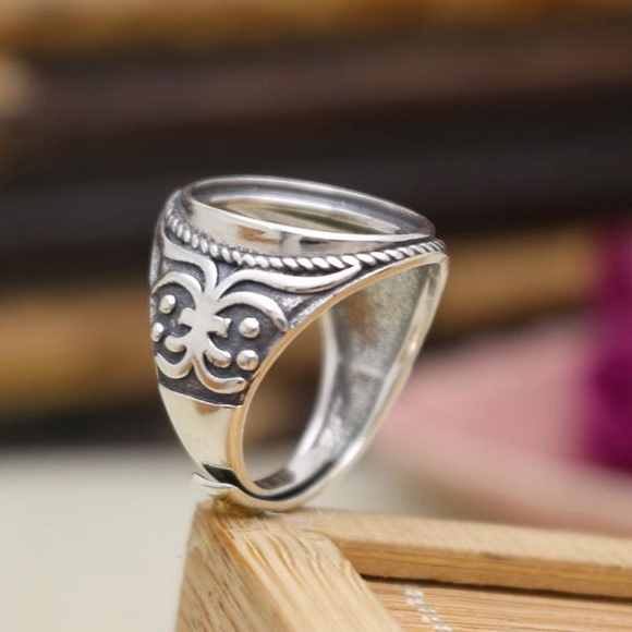 Art Deco Vintage Sterling Silver 925 12x16mm Oval Cabochon Semi Mount Ring Fine Silver Engagement Wedding Party Ring Setting