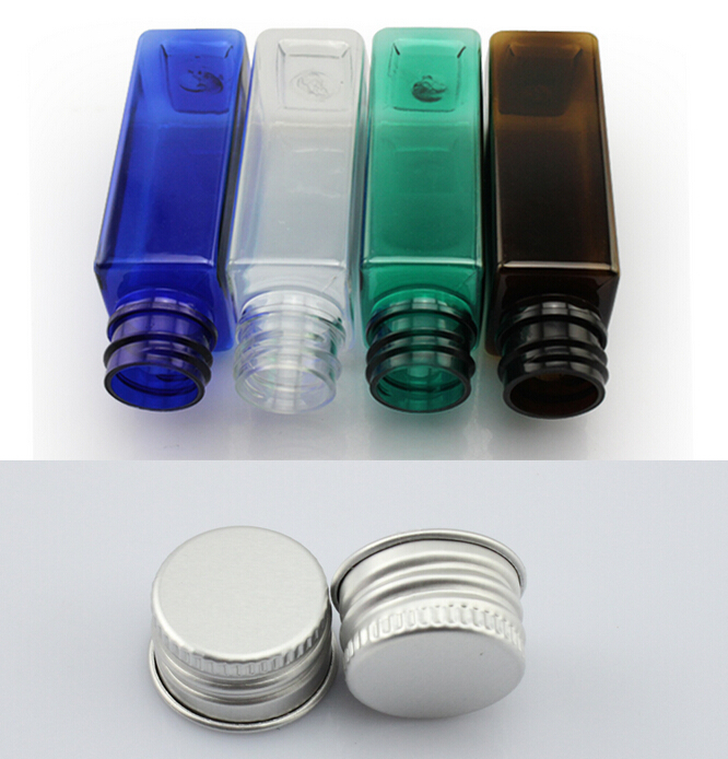 Wholesale- 30ml square shape aluminum cap bottle,amber PET plastic bottles,small metal lid bottle,Cosmetic Empty Jar Refillable Packaging