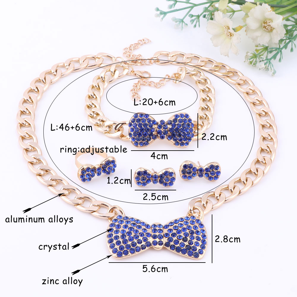 Women 3 Colors Jewelry Sets Gold Plated Statement Necklace With Earrings For Party Wedding Boho Crystal Necklace New Arrival